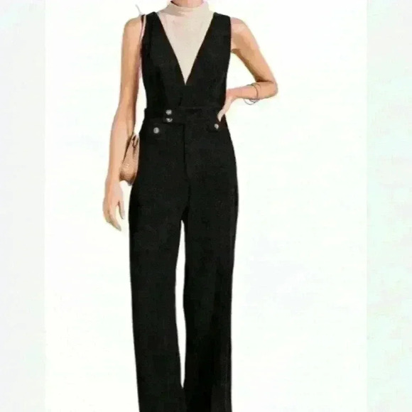 KORI America Coduroy Black Wide Leg Jumpsuit Sz M Cute Retro Preppy School Fall - Picture 1 of 14